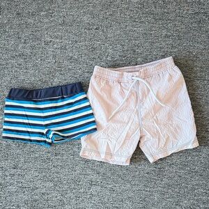 Striped Swim Trunks and Pink Shorts Set
